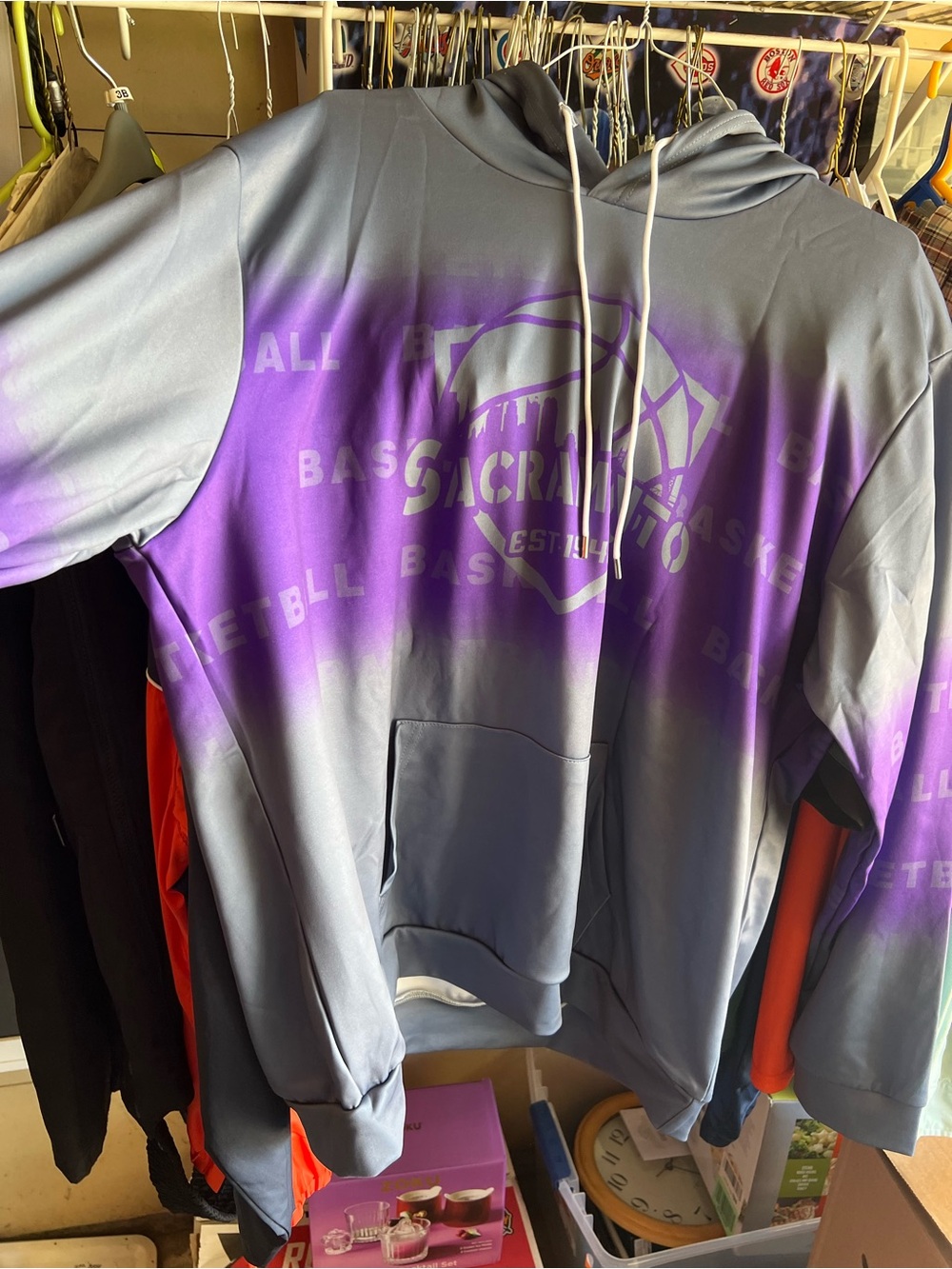 Sacramento  Basketball Hoodie in Purple and Gray XXXL